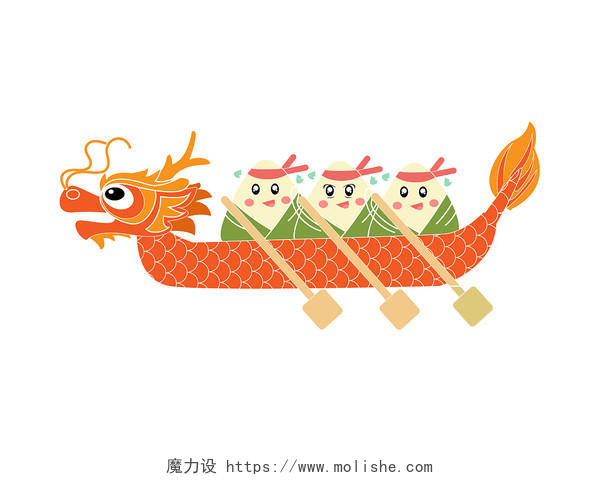 彩色手绘卡通国潮端午节粽子赛龙舟元素PNG素材
